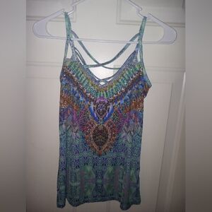 Venus Silk Bling Embellished Tank Top Light blue Small